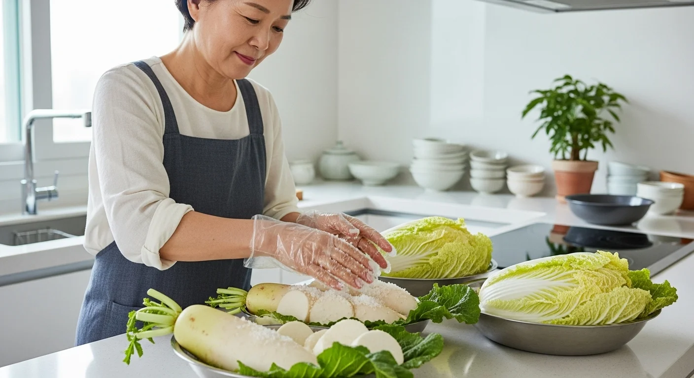무와 배추 1차 절임: 아삭함 유지의 핵심 과정