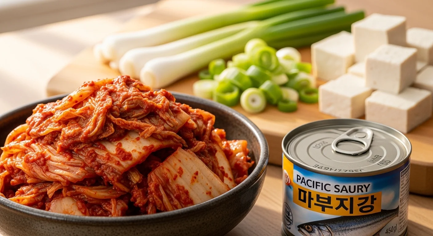 핵심 재료: 잘 익은 김치와 꽁치 통조림
