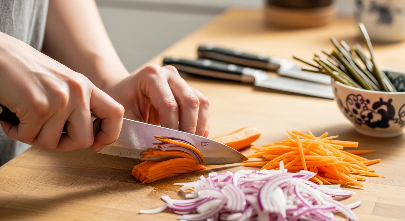 양파와 당근 채 썰기, 식감과 색감 살리는 노하우